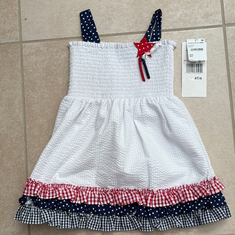 Rare Editions White Dress with Navy and Red Accents
